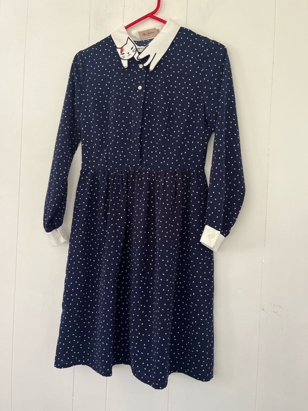 Miss Patina Bowie Long Sleeve Cat Dress Kitty Collar Size Small - Picture 7 of 14